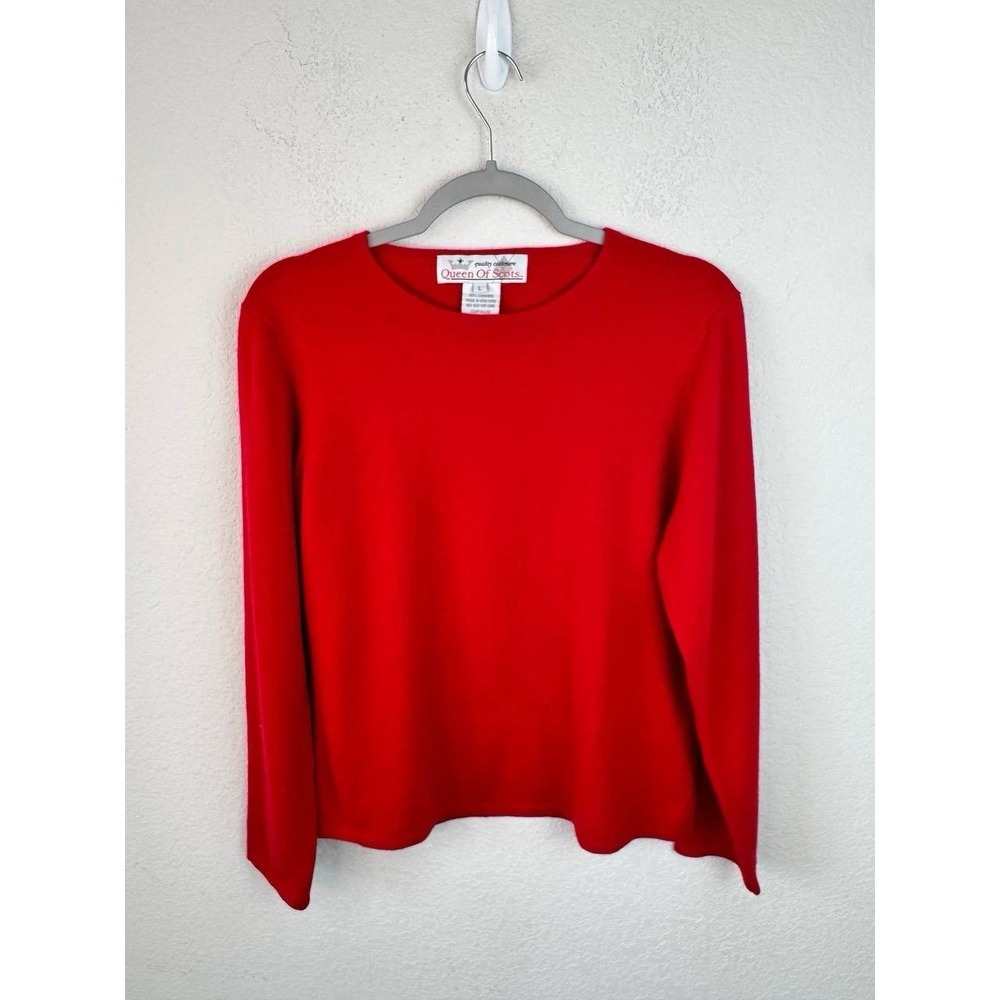 Queen Of Scots 100% Cashmere Sweater Womens L Red Crew Neck Vtg Quiet Luxury